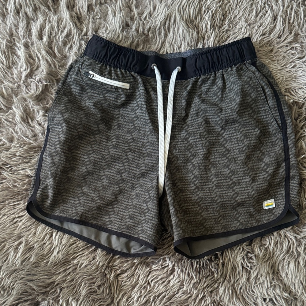 Vuori Olive Green Patterned Performance Shorts